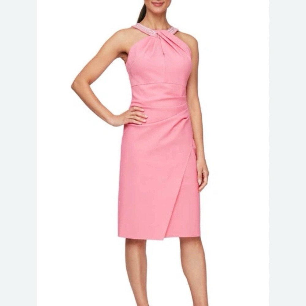 Alex Evenings Pink Stretch Sheath Cocktail Dress  Rhinestones Wedding‎ Sixe 12